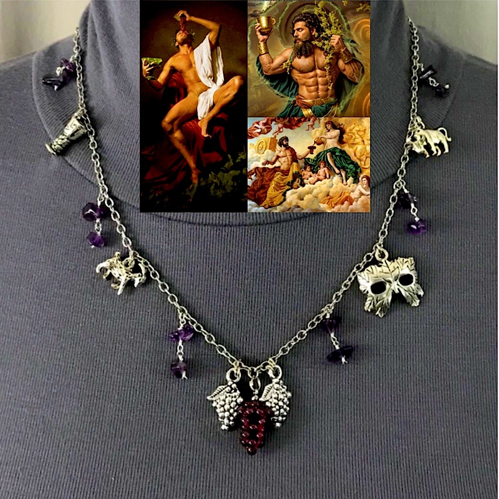 “Dionysus: God of Ecstasy" Bacchus Greek Roman Mythology Handmade Necklace, Wine